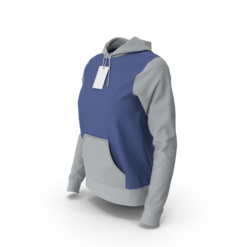 Slim fit hoodie in blue and grey colour block shown on a mannequin