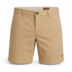 Beige chino shorts with slash pockets and clean tailored finish