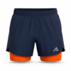 Navy two in one running shorts with built in orange compression liner