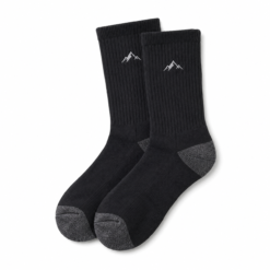 Black cushioned crew socks with grey reinforced sole, pair shown