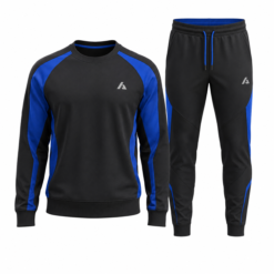 Black and blue raglan sweatshirt and jogger set with contrast panels
