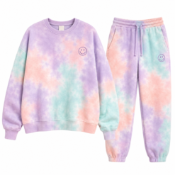 Pastel tie dye sweatshirt and jogger set with smiley face print