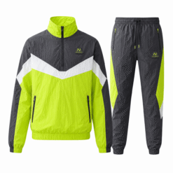Neon yellow grey and white windbreaker tracksuit with chevron panels