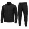 Plain black tracksuit with zip through jacket and cargo pocket joggers