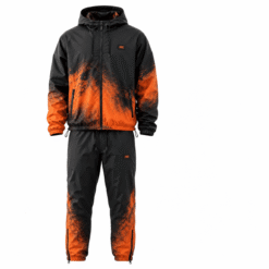 Black and orange hooded tracksuit with flame fade sublimation print
