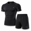 Black compression t-shirt and matching training shorts set for men