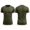 Olive green short sleeve t-shirt shown front and back with chest logo