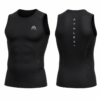 Men's black fitted compression sleeveless shirt, front and back view
