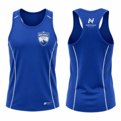 Men's royal blue sleeveless basketball shirt with Northville team crest