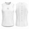 Men's white lightweight sleeveless running shirt, front and back view