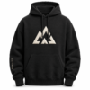 Men's black custom hoodie with white mountain logo print on the chest