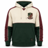 Cream green and maroon colour block hoodie with embroidered crest