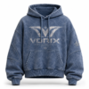 Blue acid wash oversized hoodie with printed chest graphic