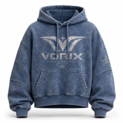 Blue acid wash oversized hoodie with printed chest graphic