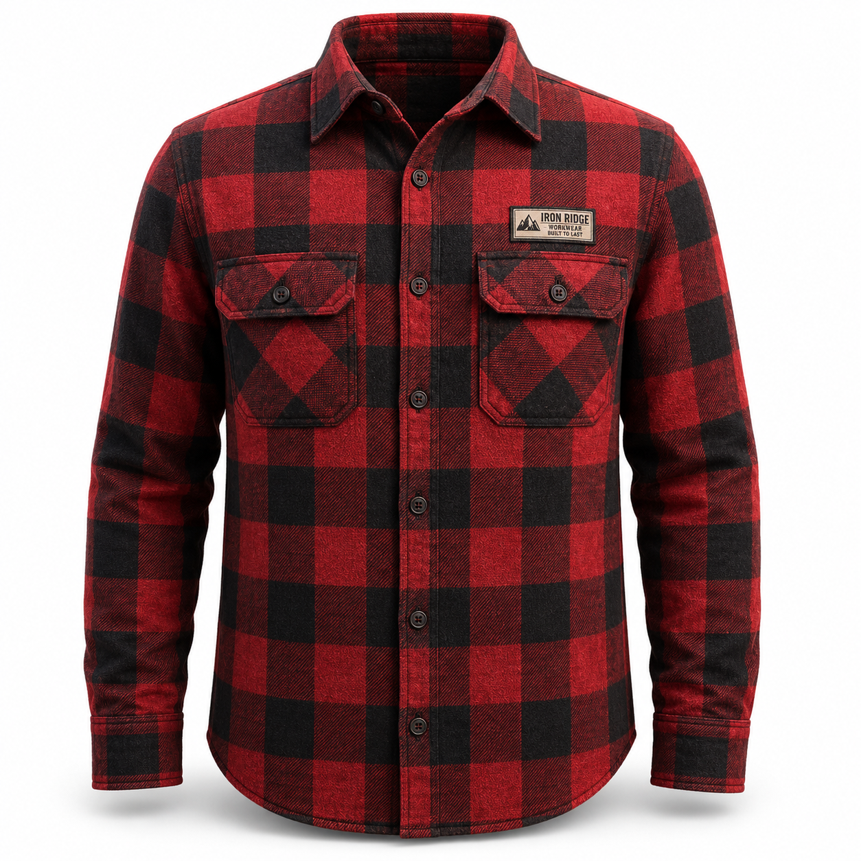 Red and black buffalo check flannel shirt with twin chest pockets