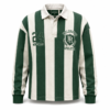 Green and white striped long sleeve rugby polo shirt with number 24