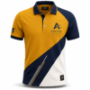 Yellow navy and white colour block polo shirt with contrast collar