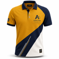 Yellow navy and white colour block polo shirt with contrast collar