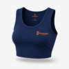 Women's navy blue racerback gym crop top in plain moisture-wicking fabric