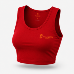Women's red racerback sports crop top in plain performance fabric