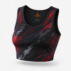 Women's red grey and black abstract sublimated crop top for the gym