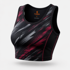 Women's pink grey and black abstract sublimated running crop top