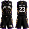 Raptors black and gold custom basketball uniform with jersey and shorts, front and back