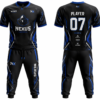 Nexus black and blue custom esports jersey and pants with sublimated team graphics