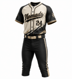 Nomads cream and black custom baseball uniform with pinstripe jersey and number 24