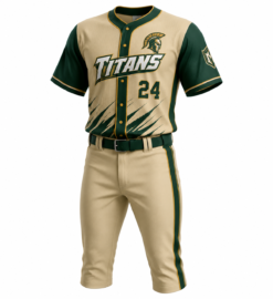 Titans khaki and green custom baseball uniform with sublimated sleeve panels