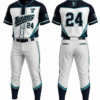 Titans white and teal custom baseball uniform with front and back jersey view
