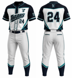 Titans white and teal custom baseball uniform with front and back jersey view