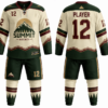 Summit Hockey cream and green custom ice hockey uniform with jersey, shorts and socks