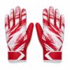 Pair of red and white American football receiver gloves with sublimated back print