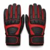 Pair of black and red leather baseball batting gloves with perforated palm and wrist strap