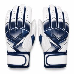 Pair of white and navy baseball batting gloves with sublimated back panel print
