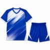 Custom soccer kit in royal blue and white with sublimated jersey and matching shorts