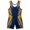 Custom wrestling singlet in navy and gold with all over sublimated print