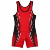 Custom wrestling singlet in red and black with sublimated side panels