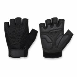Pair of black fingerless cycling gloves with gel padded palm and mesh back