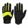 Pair of full finger cycling gloves in black and neon yellow with silicone grip fingertips