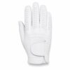 White cabretta leather golf glove with ventilated perforated back