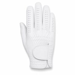 White cabretta leather golf glove with ventilated perforated back