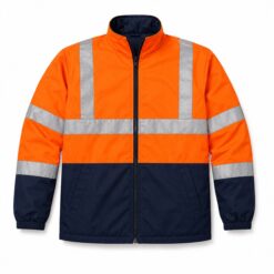 High-visibility orange and navy reflective work jacket, alternate view