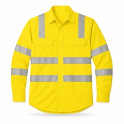 High-visibility yellow long sleeve work shirt with silver reflective tape