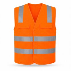 High-visibility orange safety vest with silver reflective bands and hook and loop front