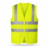 High-visibility yellow-green mesh safety vest with silver reflective bands and front zip