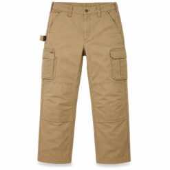 Khaki carpenter work trousers with hammer loop and reinforced double knees