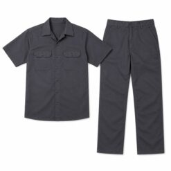 Grey mechanic work uniform set with short sleeve shirt and matching trousers
