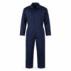 Navy blue cotton drill work coverall with full length front zip and utility pockets